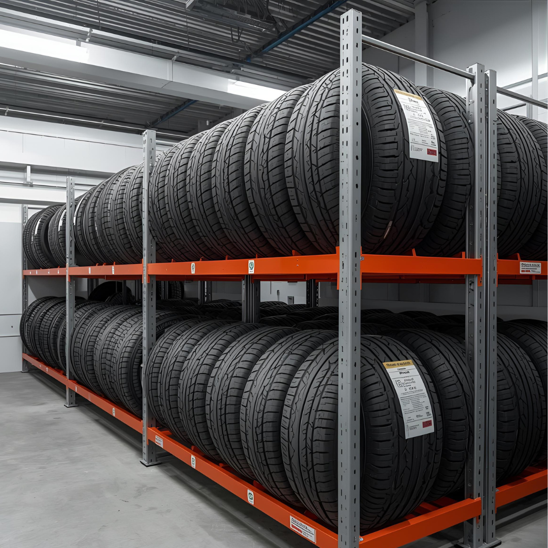 Heavy duty tyre racking system in Dubai warehouse
