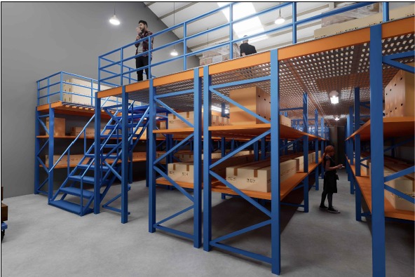 3D Visualization – Mezzanine Floor Layout and Storage Design