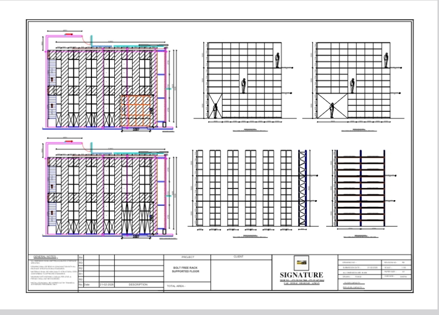 Engineering Drawing – 3-Floor Mixed Racking System JAFZA