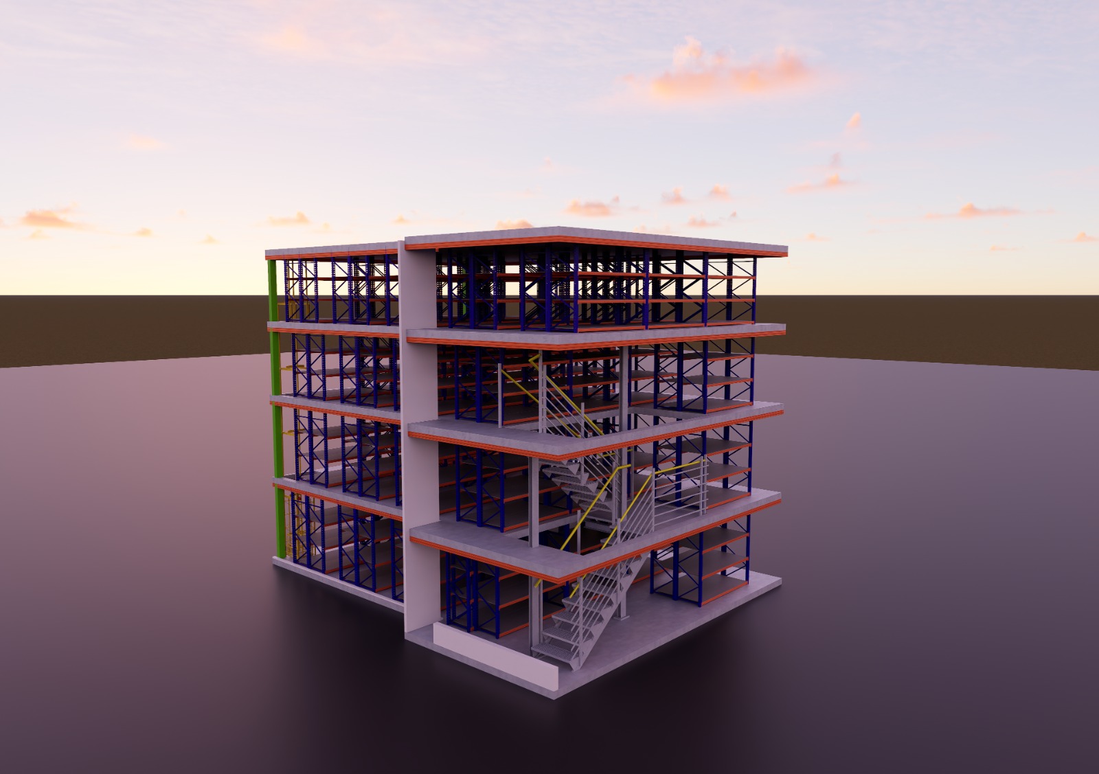3D Visualization – 3-Floor Mixed Racking System JAFZA